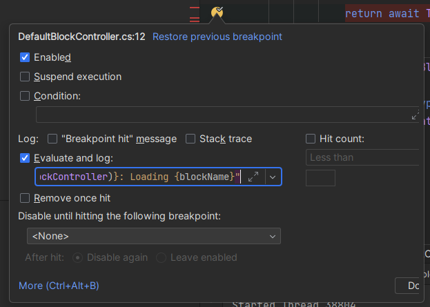 Breakpoint evaluation and logging